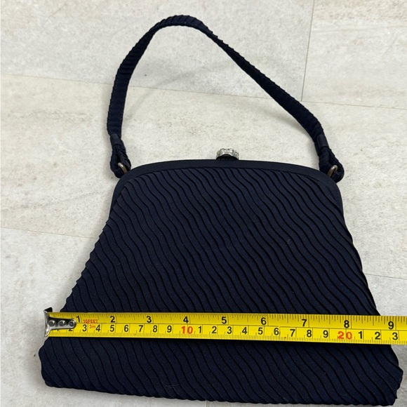 Vintage dark, navy blue frame handbag purse, rhinestone clasp - Picture 9 of 9